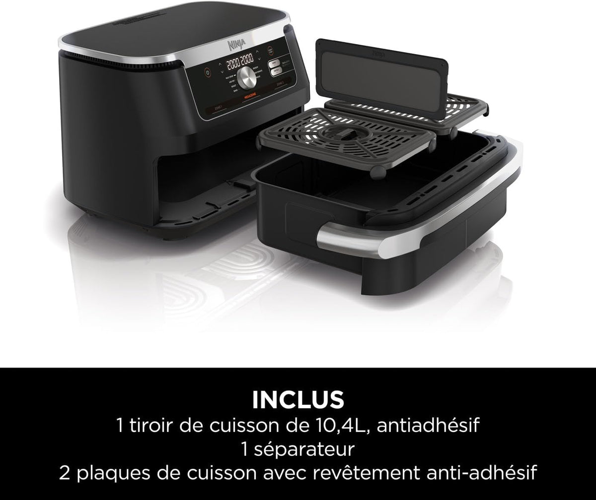 Foodi FlexDrawer Air Fryer,Dual Zone Avec Sparateur Amovible,Grand Tiroir de 10,4 L,7-en-1,Double Zone,Sans Huile,Pices Antiadhsives Compatibles Au Lave-Vaisselle,Noir AF500EU