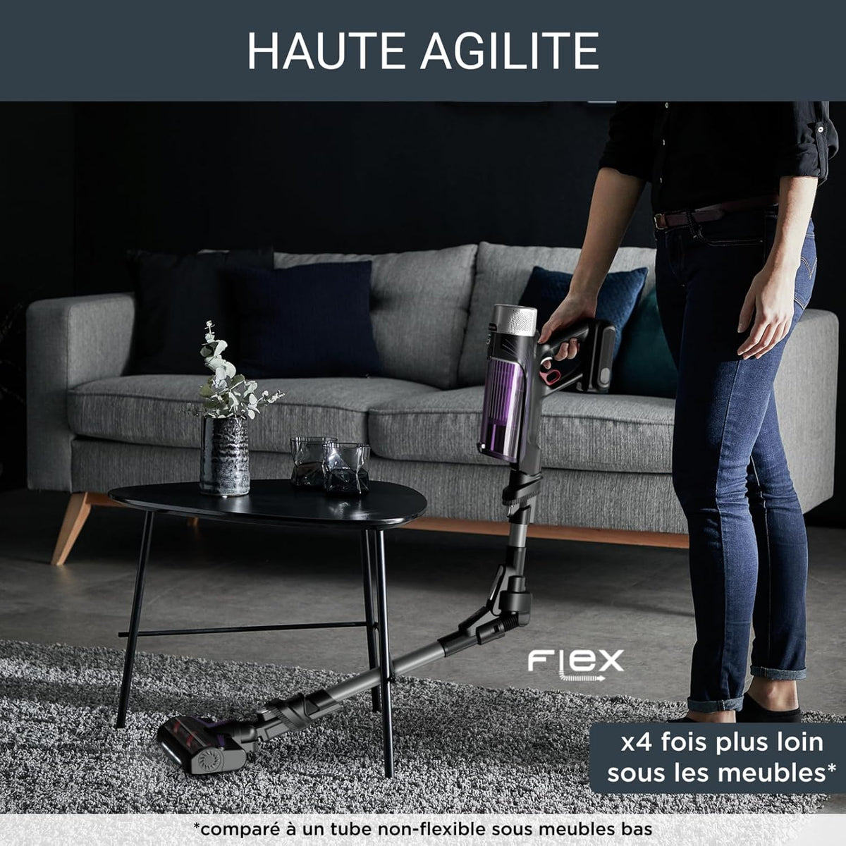 Rowenta X-Force Flex 9.60 Allergie Aspirateur balai sans fil,Filtration Anti-Allergnes,Puissant 100AW,Ultra Lger,Autonomie 45min RH2038WO,Noir / Violet