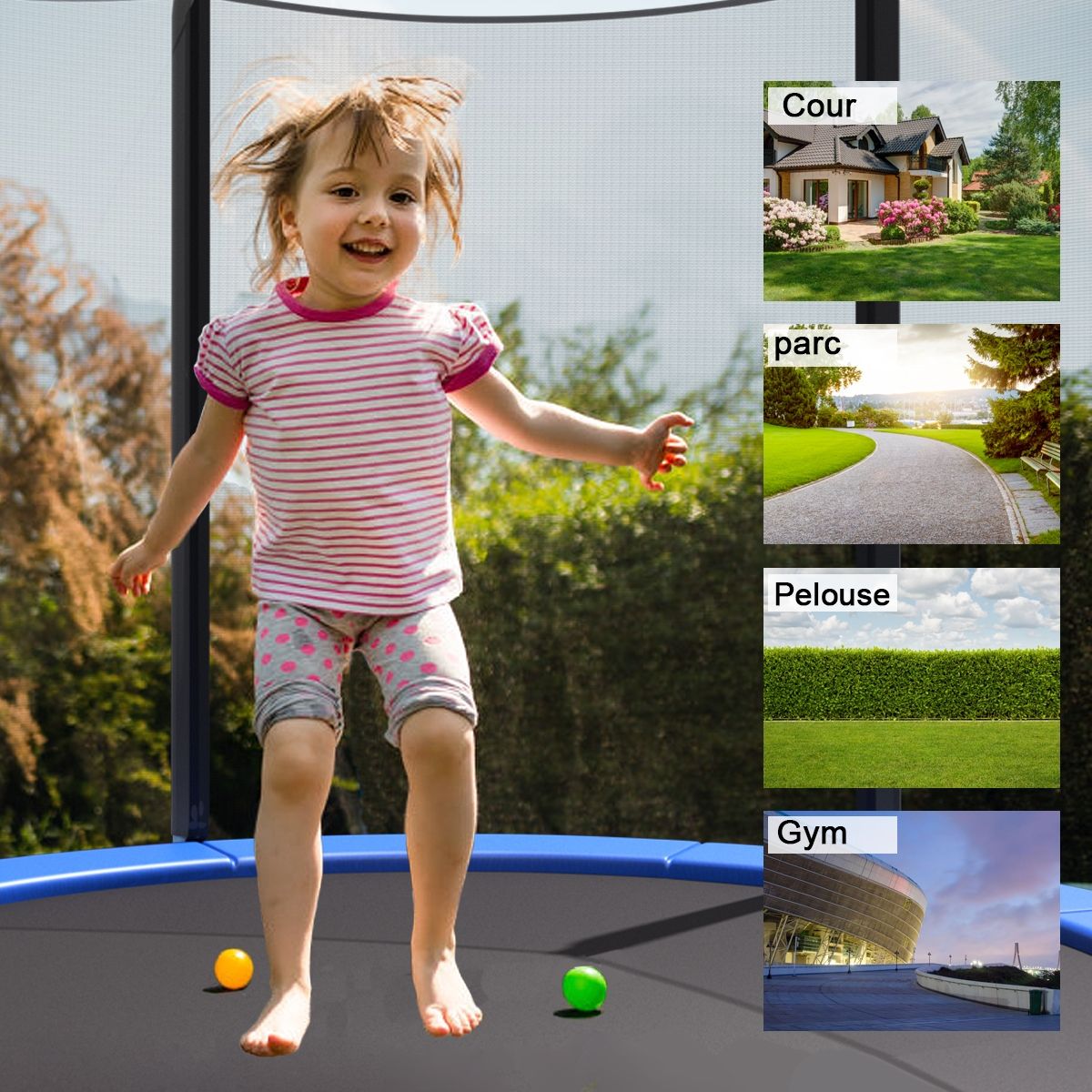 Trampoline de Jardin Ø 305cm avec Filet de Sécurité Porte Entrée Echelle Noir et Bleu -