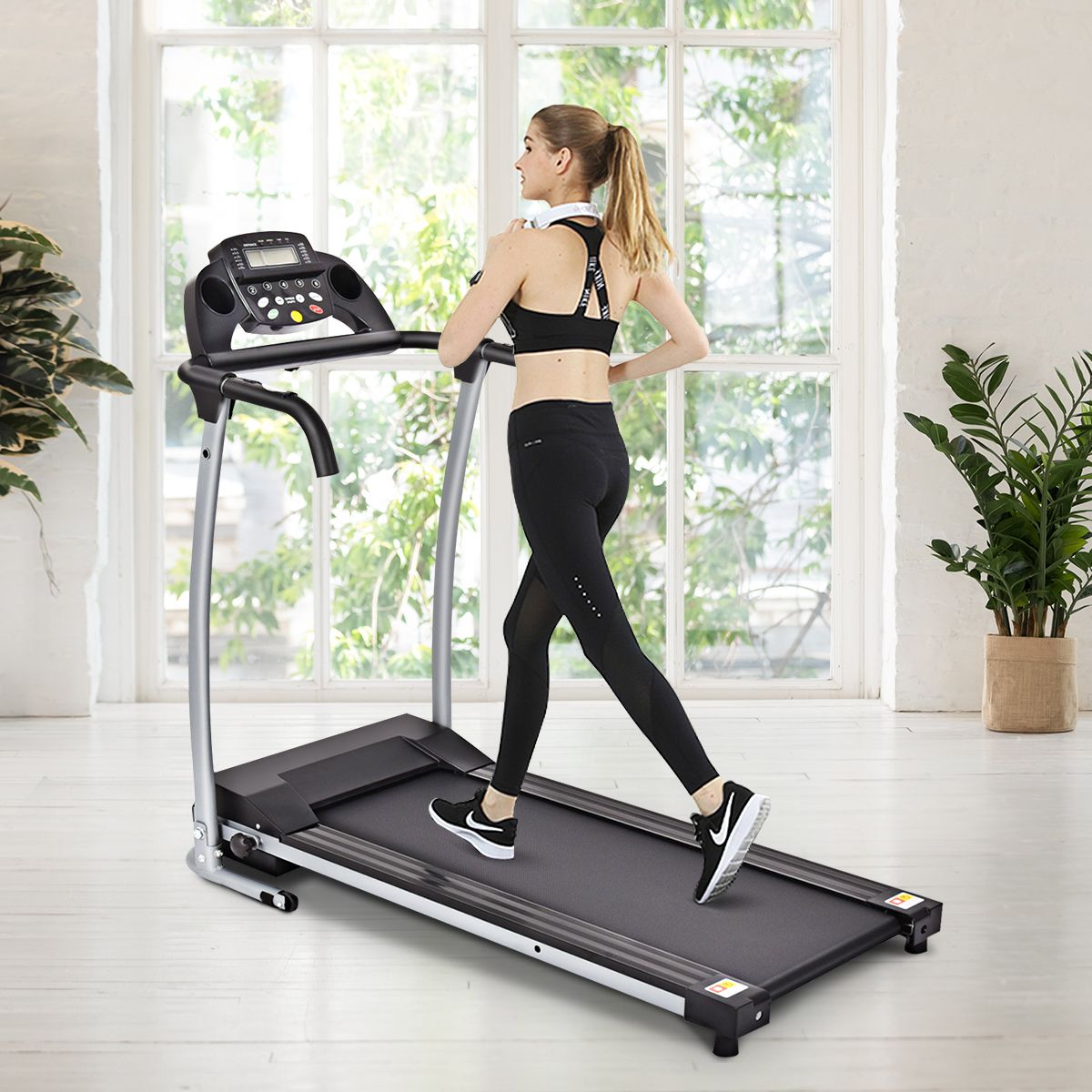 Tapis de Course lectrique Pliable avec cran et Moniteur de Frquence Cardiaque avec Vitesse de 1  10 km/h et 12 Programmes Noir -