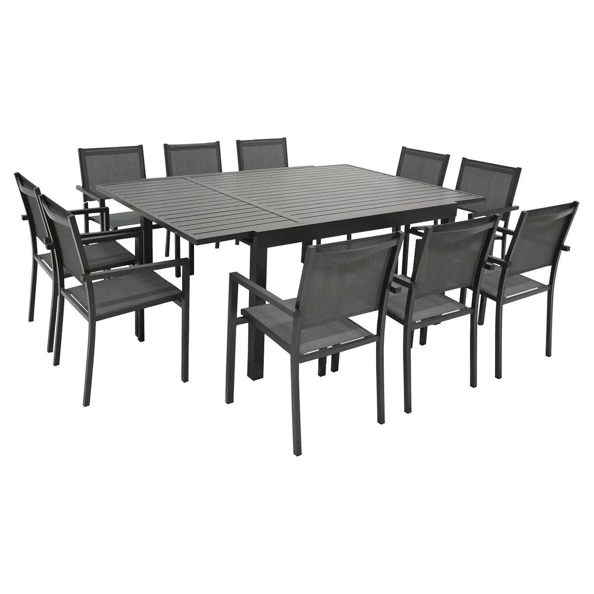 Salon de jardin extensible 10 places de 140/200cm en textilène gris - aluminium anthracite VENEZIA -