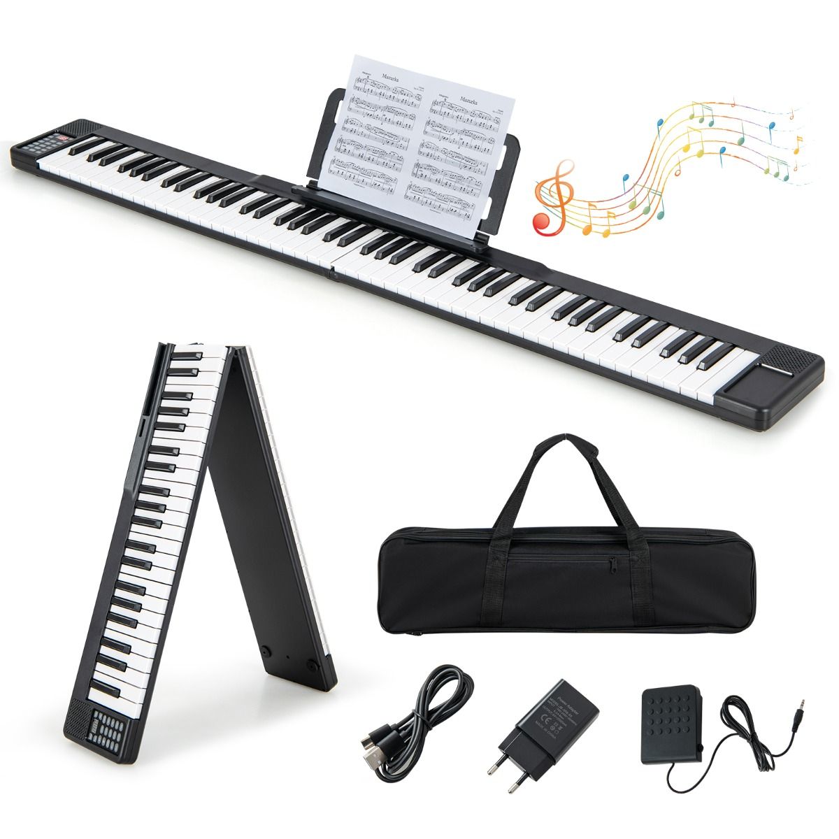 Piano Numrique Pliable  88 Touches avec Fonction Bluetooth MIDI Clavier lectronique Portable avec Pdale de Sustain Sac de Transport -
