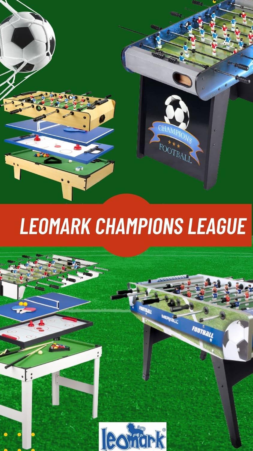 Leomark Table 4 Jeux en 1 - Billard, babyfoot, Hockey de Table et ping-Pong Table à Jouer Multifonction Table multijeux Dim: 120 x 61 x 82 (Hauteur) cm