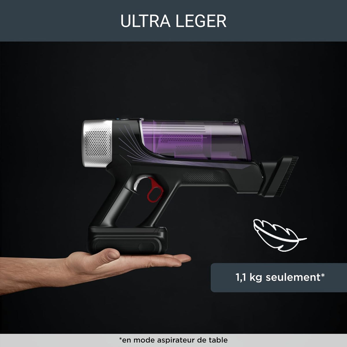 Rowenta X-Force Flex 9.60 Allergie Aspirateur balai sans fil,Filtration Anti-Allergènes,Puissant 100AW,Ultra Léger,Autonomie 45min RH2038WO,Noir / Violet