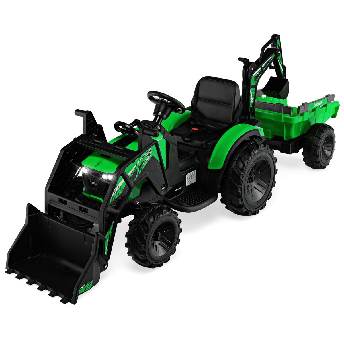 Tracteur Electrique 12 V pour Enfants 3-5 km/h Télécommande MP3 USB Vert/Jaune -