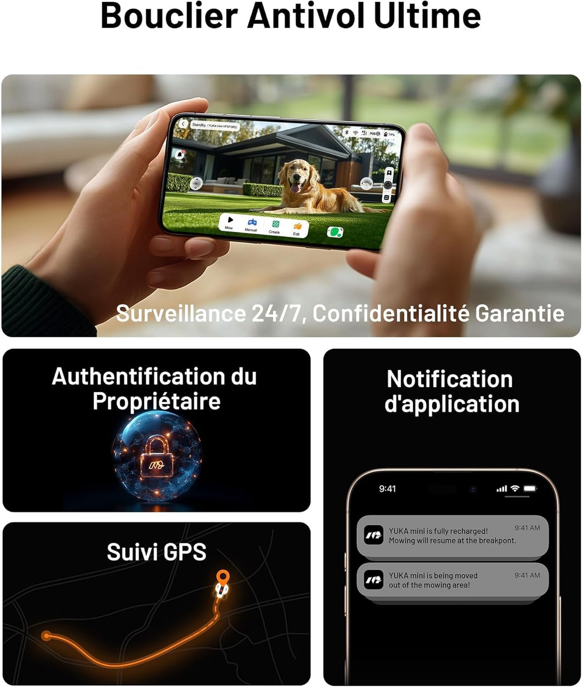 MAMMOTION YUKA Mini 500 Robot Tondeuse sans Fil Périphérique, NetRTK+Vision, Aucune Antenne RTK Requise, Recommandé 500 m², Pente à 50%, Cartographie Automatique, avec Module 4G