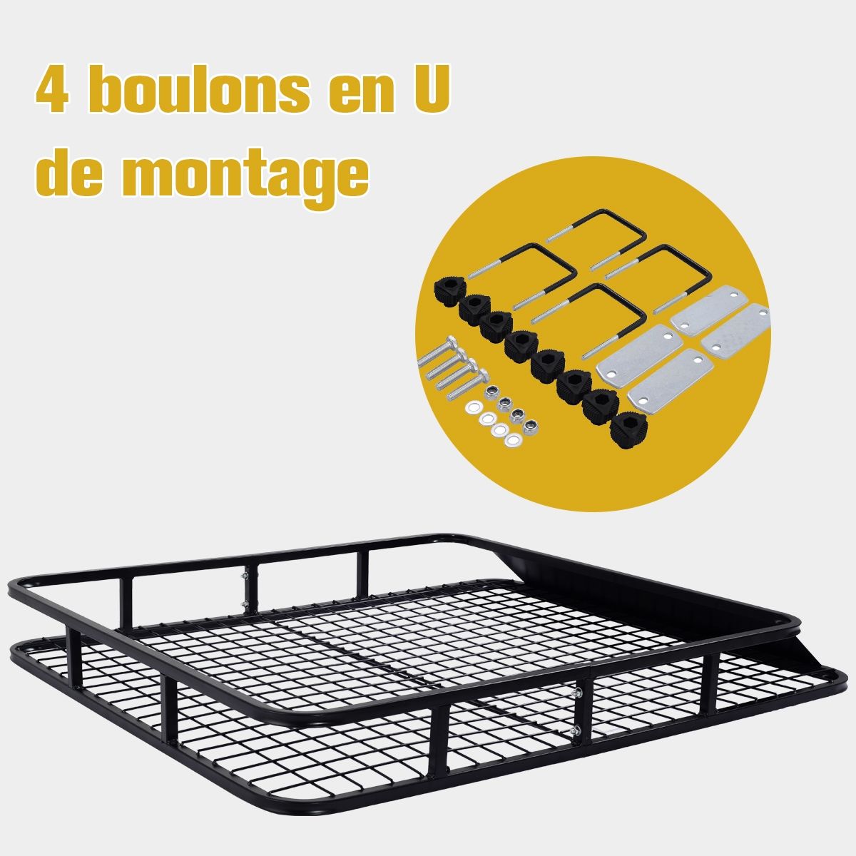 Porte-Bagages de Toit pour Voiture en Mtal 122,5x102CM avec Dflecteur d橝ir Capacit 75 KG Noir Accessoires Automobiles -