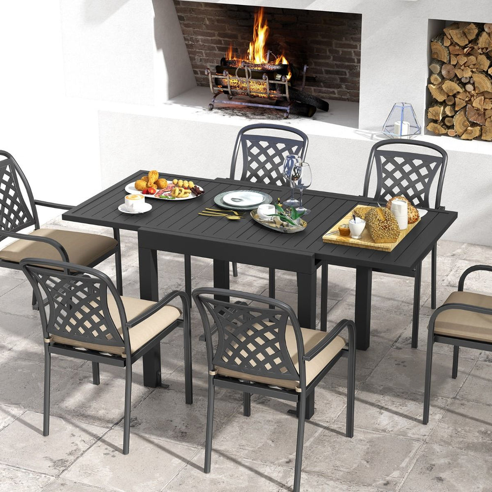 Table de Jardin Extensible en Aluminium Ajustable de 80 à 160 CM Table à Manger Extérieure Plateau à Lattes pour 4-6 Personnes Gris Foncé -