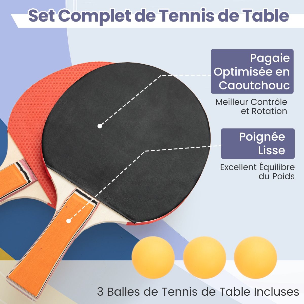 Table de Ping-Pong Pliable Peu Encombrante avec Filet Tennis de Table avec 2 Raquettes 3 Balle Pieds Réglables 180 x 90 x 76 cm -