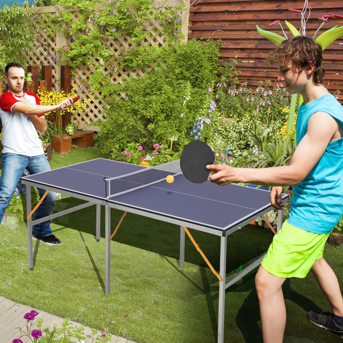 Table de Ping-Pong Pliable Peu Encombrante avec Filet Tennis de Table avec 2 Raquettes 3 Balle Pieds Rglables 180 x 90 x 76 cm -