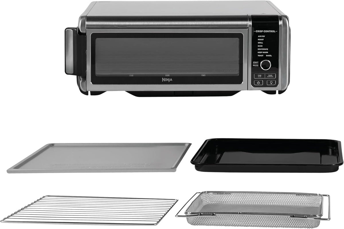 Ninja Foodi Four Multifonctions 8-en-1, Mini four portable, surfaces de travail, four multifonctions avec 8 fonctions de cuisson ; Air Fry, Rôtir, Griller, Cuire et plus encore. Argent/Noir SP101EU