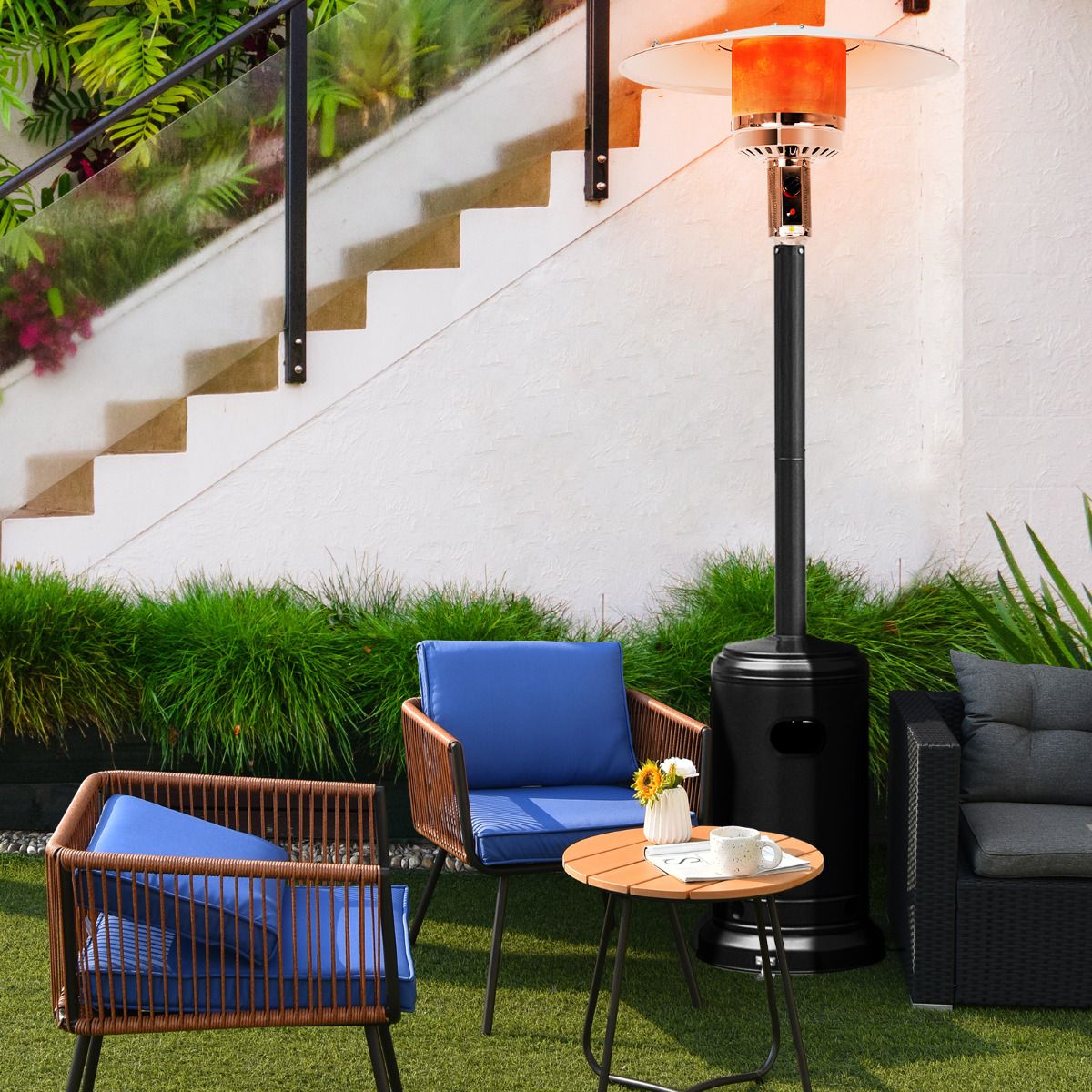 Parasol Chauffage Extrieur  Gaz 13KW Rflecteur 82cm avec Dispositif de Anti-basculement Tube 2 Roues Fluide 220cm Noir -